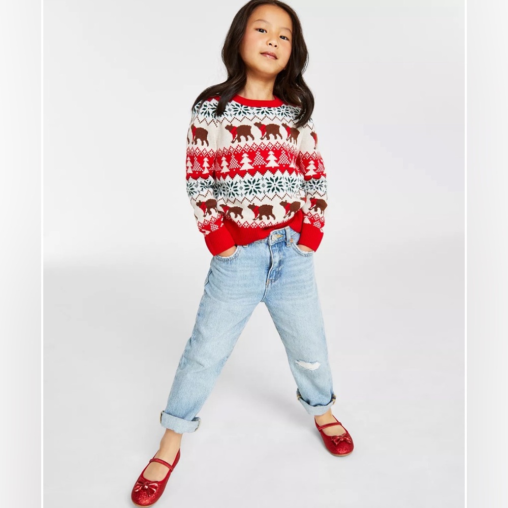 CHARTER CLUB Holiday Lane Little Girls 2T Santa Bear Sweater Red